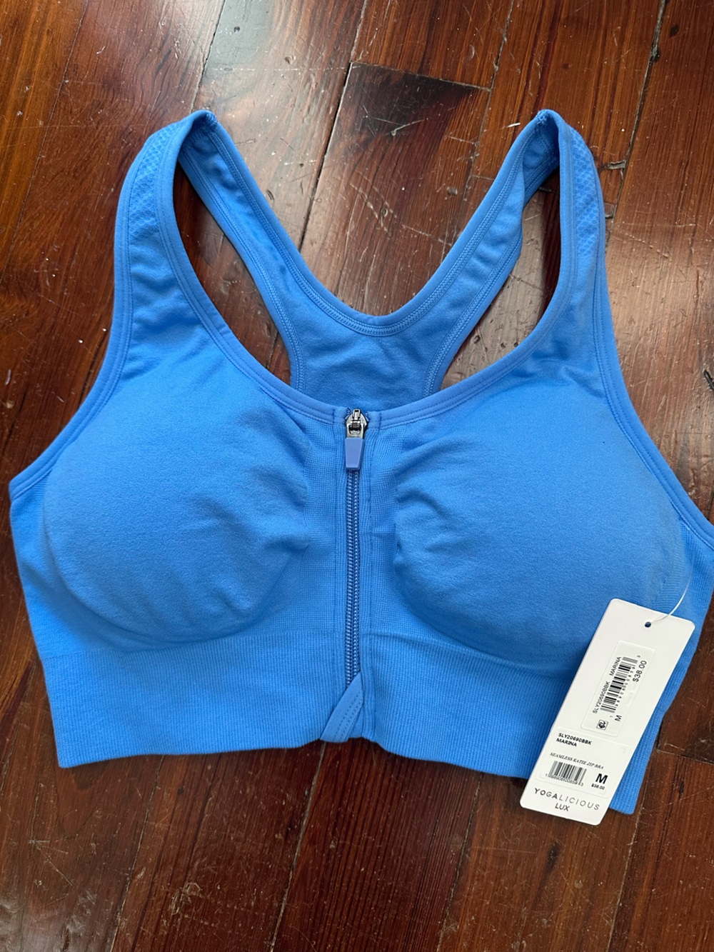 Yogalicious Blue Front-Zip Racerback Sports Bra